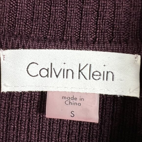 Calvin Klein Womens S Burgundy Ribbed Knit Cowl Neck Fit Flare Pleated Dress - Picture 14 of 16